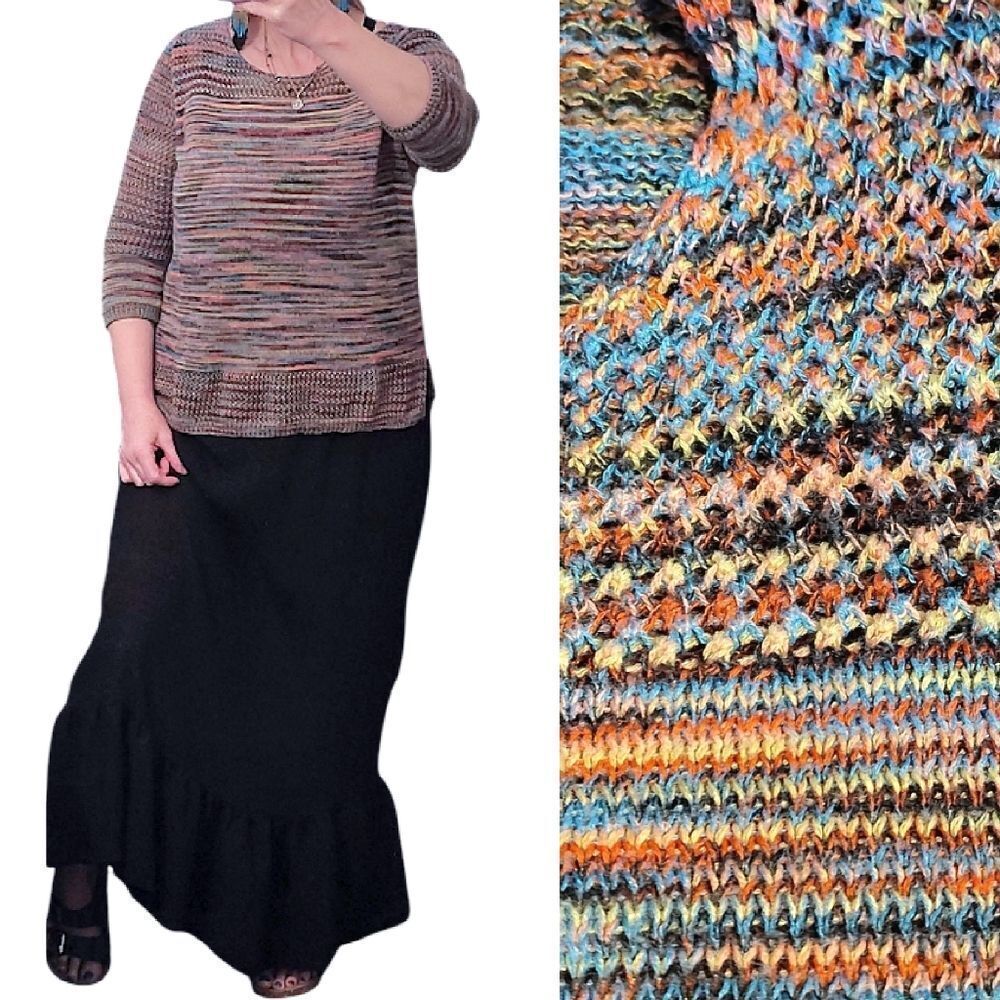 VTG JohnPaulRichard Colorful Elbow Sleeve Crochet Knit Sweater Large